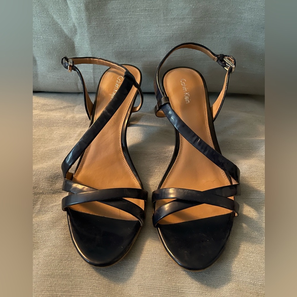 Calvin Klein blue patent leather sandal